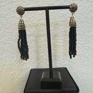 Elegant Black and Gold Tassel Earrings